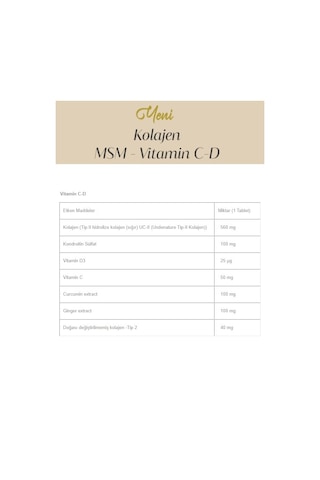 Provega Collagen Gold Kolajen MSM Vitamin C ve D Vitamin 30 Kapsül