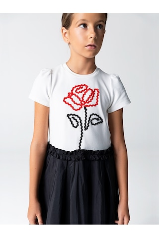 Sheshe Gül Desenli Örme Üst Tafta Etek Elbise Renkli