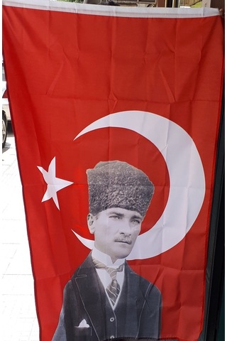 Bayrak Türk Bayrağı Atatürk'lü 100CM X 150CM Saten Kumaş+ 4 Mt