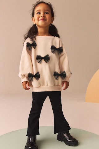 Yumuşak Pamuklu Kumaş Tül Fiyonk Aplikeli Sweatshirt Ve Fitilli İspanyol Paça Tayt Alt Üst Takım Taş