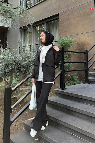 Cep Detaylı Kısa Trençkot Brc1907 Siyah 001