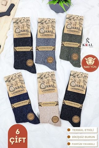 Erkek 6'lı Thermal Etkili İnce Örgülü Kışlık Çorap Lambswool Gri Melanj