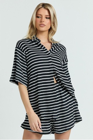 Madmext Siyah Kadın Şort Gömlek Takım Mg2328 Siyah