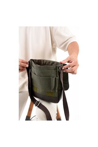 Kanvas Kumaş Tablet Çantası Erkek Postacı Çanta 27 23 Cm Çapraz Askılı Omuz Çantası Haki