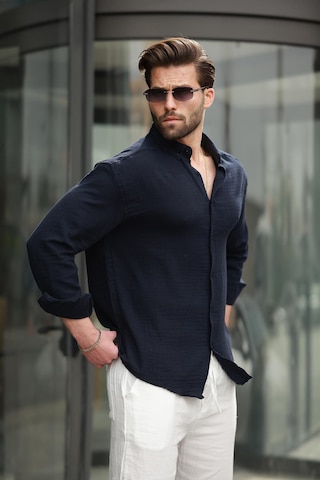 Madmext Lacivert Basic %100 Pamuklu Uzun Kollu Erkek Gömlek E6761 Lacivert