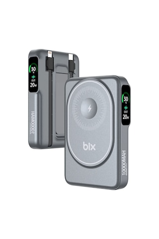 Bix Tpb16 10000 Mah Oled Ekranlı Manyetik Kablosuz Powerbank 20w Pd Hızlı Şarj Ve 15w Magsafe Gri Gri