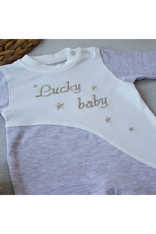 Candar Lucky Baby Nakışlı Çizgili Erkek Bebek Tulumu Ve Şapka 0-3 / 3-6 Ay Kahvemelanj