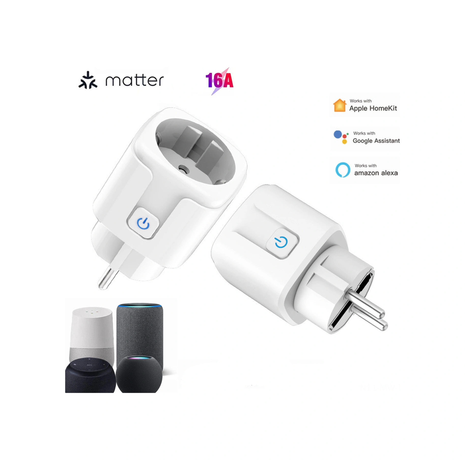 Moveevo Matter Protokolü Destekli Akıllı Prizi 16a - Wi-fi Bağlantısı, Çocuk Koruma, Google Home/amazon Alexa Uyumlu, 2000w Maksimum Güç Akıllı Priz