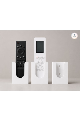 Duvar Tipi Tv Klima Kumanda Askısı. Yapışkanlı Kumanda Tutucu -3 Adet- Duvara Monte, Kumanda Organizeri. 6x3 Cm Beyaz
