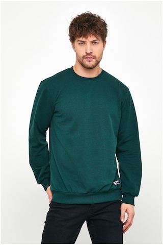 MMetalic Erkek Koyu Yeşil Basic Bisiklet Yaka Sweatshirt