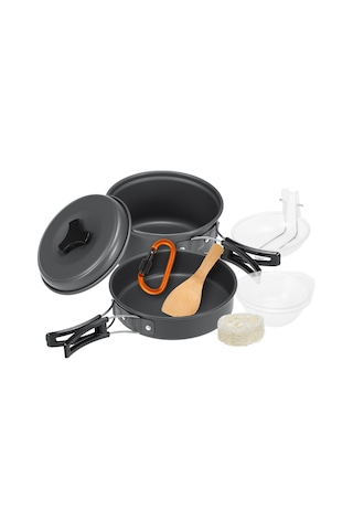 Teltree Kamp, Yürüyüş Ve Piknik İçin 10 Parça Kompakt Alüminyum Tencere Seti - Isıya Dayanıklı, Hafif Ve Kolay Taşınabilir Siyah