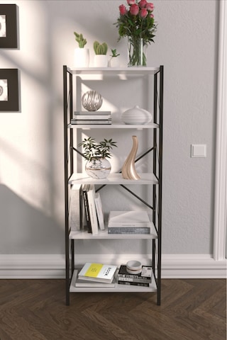 Metal Kitaplık 5 Raflı Kitaplık Dosya Kitap Rafı Ofis Ev Rafı Beyaz