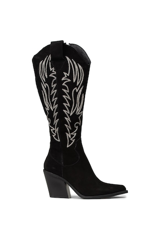 Deery Kadın Hakiki Süet Siyah Western Çizme - Z1614zsyhc01 Siyah