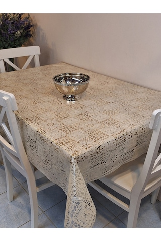 İthal Silinebilir Pvc Masa Örtüsü Kaymaz Tabanlı, Kumaş Görünümlü Pvc Masa Örtüsü İthl0720 Bej