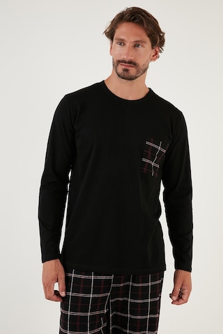 Buratti Ekoseli Cepli Beli Lastikli % 100 Pamuk Regular Fit Erkek Pijama Takımı 6572001 Siyah