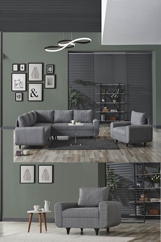 Kagu Corner Flavia Plus Köşe Takımı Berjerli Gri