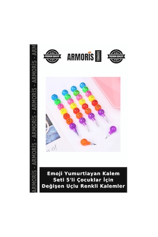 Emoji Yumurtlayan Kalem Seti 5'li Çocuklar İçin Değişen Uçlu Renkli Kalemler Çok Renkli