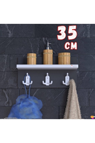 Modilayn Kedi Serisi 3 Lü Banyo Askısı Seti: 31,4x18 Cm, 9 Kancalı Raflı Düzenleyici, Yer Tasarrufu. Beyaz