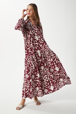 Prive Kadın Showy Bordo %100 Viskon Maksi Boy Elbise Bordo - Krem