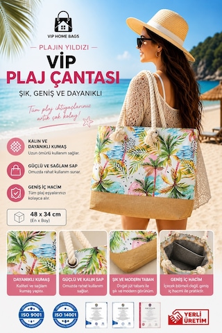 Plaj Çantası Vip Çanta El Ve Omuz Çantası Piknik Çantası-hawai Desenli