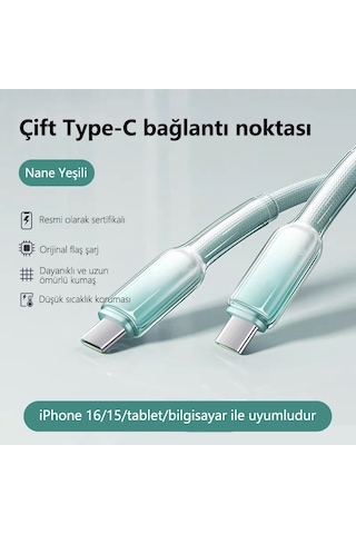 Buz Kristal Dokuma 65w Hızlı Şarj Kablosu 1 Metre Type C İle Apple Uyumlu iPhone 16 Ve Üstü