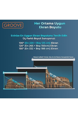 Groove Vizio Pro 100 Inch 220x125cm Blackout Işık Geçirmez Profesyonel Projeksiyon Perdesi
