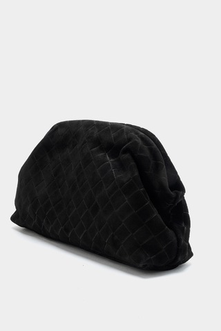 Dericlub Althea Kadın Örgü Desenli Clutch El Çantası Gerçek Süet Deri Siyah