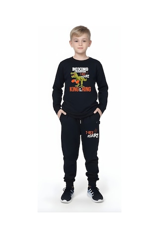 Fyk Kids Erkek Çocuk T-rex Roar Yuvarlak Yaka Alt-üst Pijama Takımı Siyah