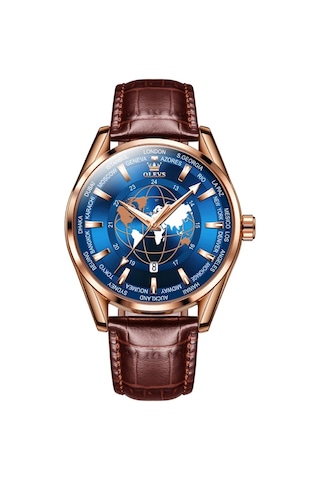 Olevs 9926 Kabartmalı Toprak Kadranlı Erkek Kuvars Saat Kahverengi