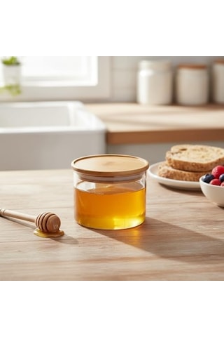 Bambu Kapaklı Borosilikat Cam Saklama Kabı - 200 Ml Vakumlu Küçük Boy Baharatlık Ve Erzak Kavanozu 7009