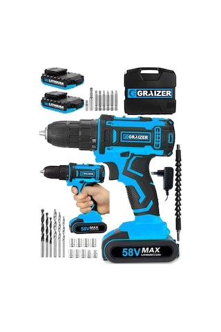 Graizer Cooper 58 V 5 Ah Darbeli Sjs Çift Metal Şanzuman Çift Akülü Vidalama Matkap