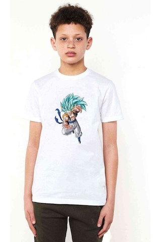 Tshirthane Anime Dragon Ball Z Son Goku Baskılı Unisex Çocuk Beyaz T-Shirt