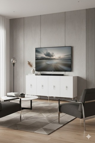 Ka1527bs Salkım Konsol Ve Tv Sehpası Beyaz-silver 150cm