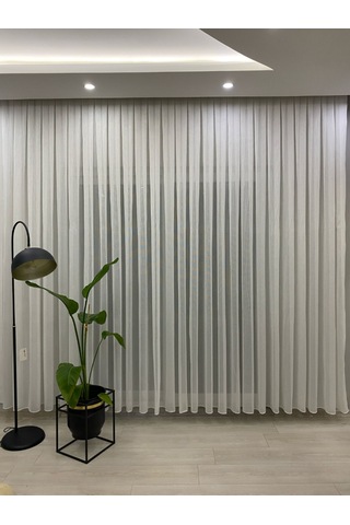 4001 Ağır Gramajlı Modern Ekru Tül Perde 1/3 Sık Pileli Ekru