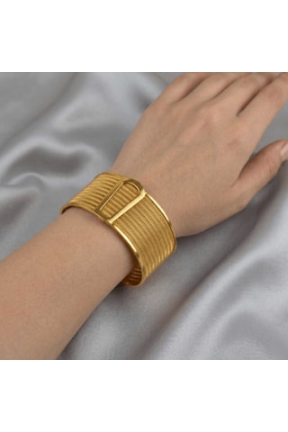 Minimal Tokalı Genis Kelepc E Bileklik Imitasyon Altın Gold