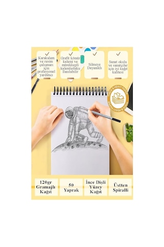 Telli Eskiz Defteri A5 Spiralli 50 Yaprak 1 Adet 120 Gr 148x210 Mm Karakalem Sketch Book Üstten Açılmalı Ezkiz Defte