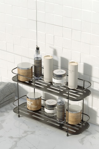 Teknotel 2 Katlı Banyo Mutfak Düzenleyici Kozmetik Aksesuar Standı Mat Siyah Eg223 Siyah