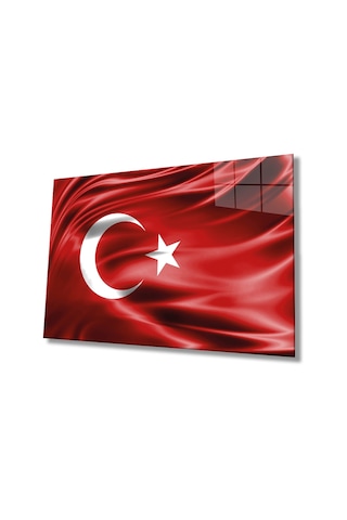 Kırmızı Dalgalı Türk Bayrağı Cam Tablo, Ev Ve Ofis Duvar Dekoru, Hediyelik Büyük Temperli Cam Tablo