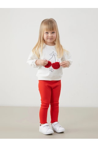 LC Waikiki Lcw Baby Ekru Bisiklet Yaka Kiraz Baskılı Kız Bebek Sweatshirt Ve Tayt 2'li Ecru