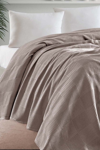 Tek Kişilik %100 Pamuk Pike Örtü 160x230 Cm Karo Desenli Camel Weave Serisi Camel