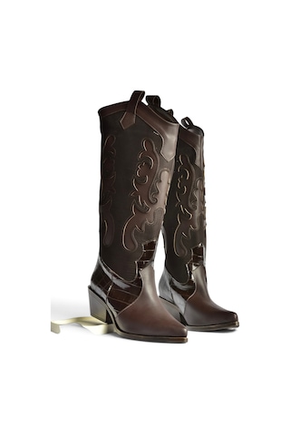 Fox Shoes Z920123909 Kahverengi Alçak Topuklu Kovboy Model Kadın Çizme
