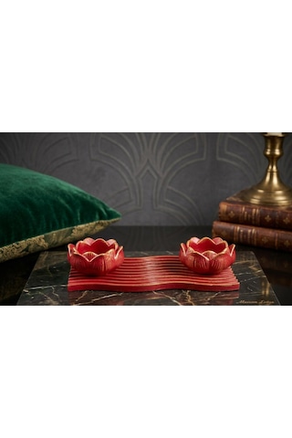 İnci Art Design Dalga Mumluk Koleksiyonu , Cherry Serisi ,premium Dekor Altın - Kırmızı