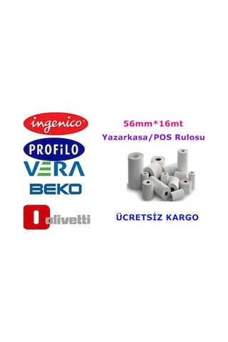 Yazar Kasa Fişi 56X16M Termal Pos Rulo 100'Lü Paket Yazar Kasa Fişi 56X16M Termal Pos Rulo 100'Lü Paket