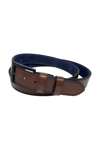 Süzer Deri 4 Cm. Battal Klasik Suni Deri Dikişli Model Kemer Lacivert Kahve
