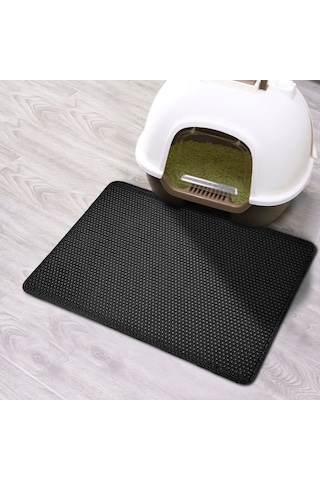 Geeroyoo Eva Çift Katmanlı Kedi Kumu Matı - Kaymaz Tabanlı, Su Geçirmez, Kolay Temizlenebilir, 45x60cm Siyah