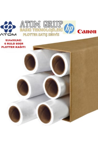 914mmx50mt A0 80 Gr 6 Rulo 1koli Atomplotter Kağıdı 914mmx50mt A0 80 Gr 6 Rulo 1koli Atomplotter Kağıdı