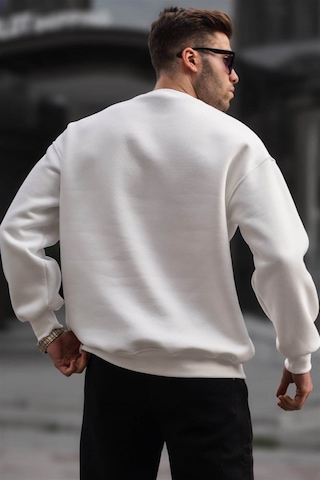 Madmext Ekru Bisiklet Yaka Oversize Şardonlu Basic Erkek Sweatshirt 6048-ekru Ekru