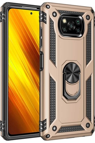 Xiaomi Poco X3 Kılıf Zore Vega Yüzüklü Standlı Zırh Kılıf