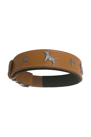 Deri Köpek Figürlü Köpek Boyun Tasması 56-64 Cm Xl Kamel