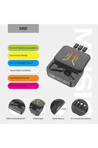 Power M80 2000 mAh Powerbanklı Bluetooth Kablosuz Kulaklık